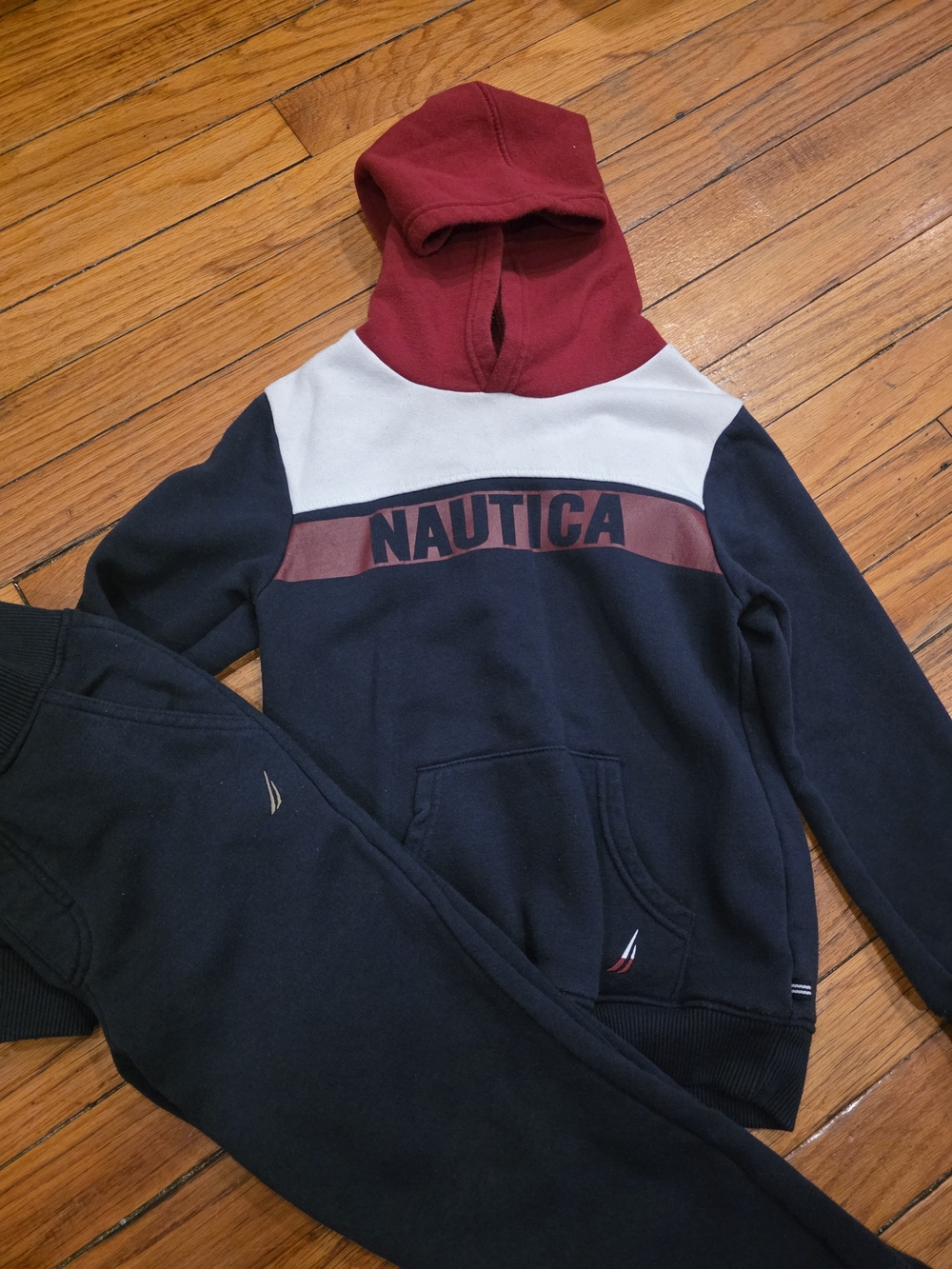 Nautica Kids Navy, Burgundy & White Colorblock Hooded Sweatshirt & Pants